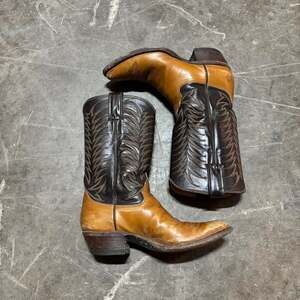 Vintage Justin Two-Tone Leather Cowboy Boots, Tan/Brown, Size 7 A - Distressed